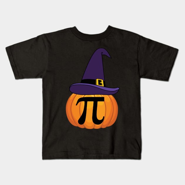 Pumpkin pi math with Witch Hat design Kids T-Shirt by madani04